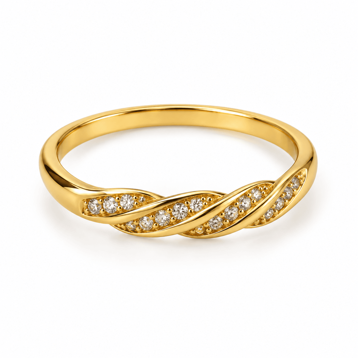 Gold-tone twisted ring with clear pavé-style detailing